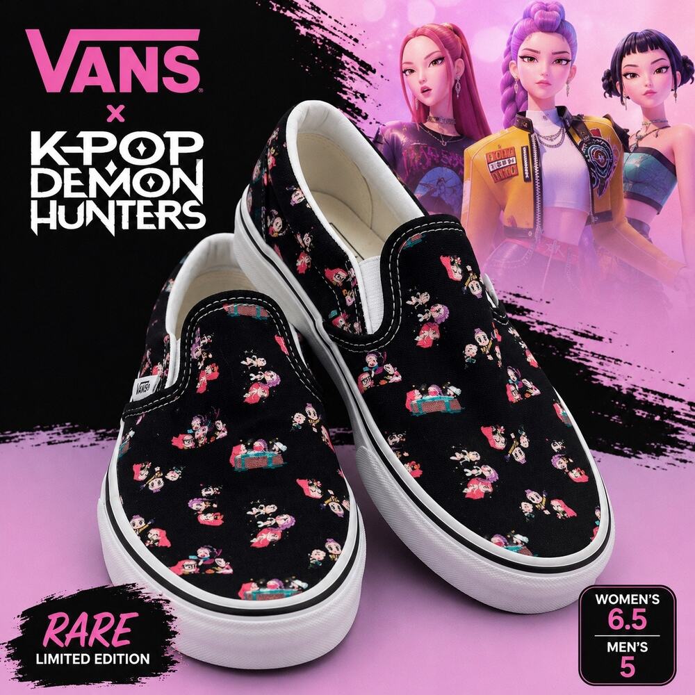 Vans KPop Demon Hunters Slip-On Shoes Black Anime Women’s 6.5 Men’s 5 Rare